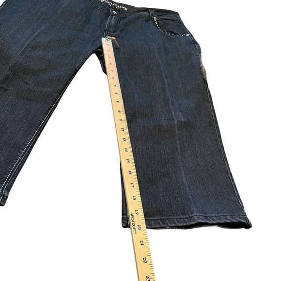 Roadrunner Black Denim Capri Pants - Size 16 Bling on all pockets -Silver thread - Picture 3 of 12
